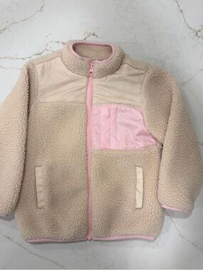 Hanna Andersson Sherpa Fleece Jacket Pink Tan 110cm 4-5Y Cozy